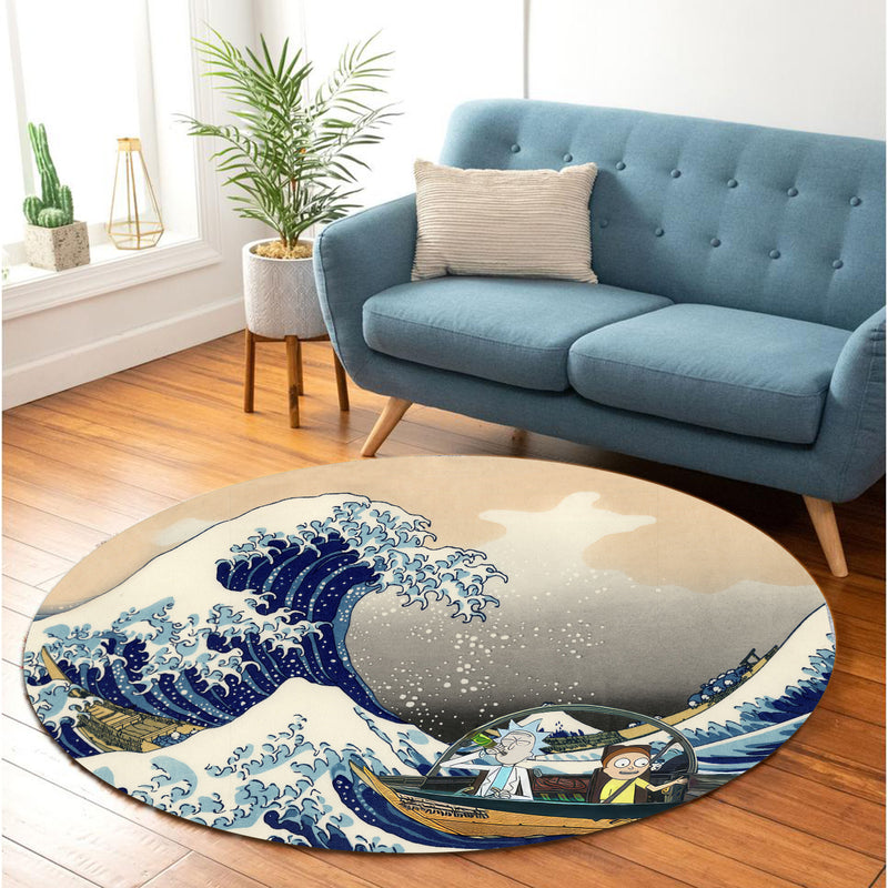 Rick And Morty The Great Wave Japan Round Carpet Rug Bedroom Livingroom Home Decor