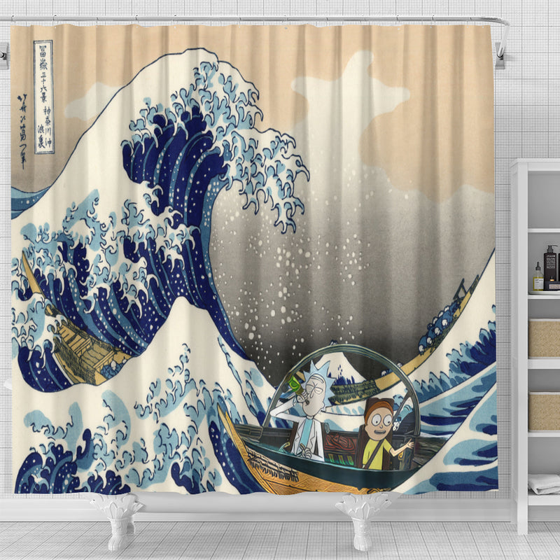 Rick And Morty The Great Wave Japan Shower Curtain