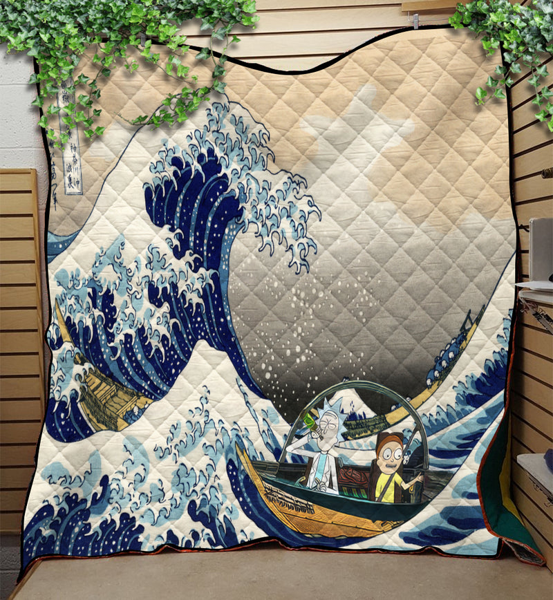 Rick And Morty The Great Wave Japan Quilt Blanket