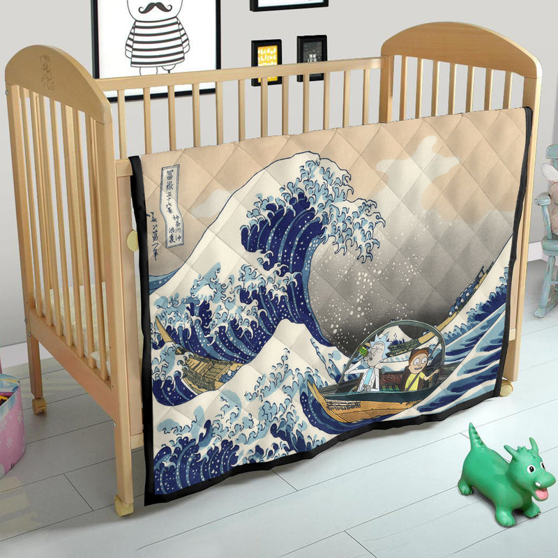 Rick And Morty The Great Wave Japan Quilt Blanket