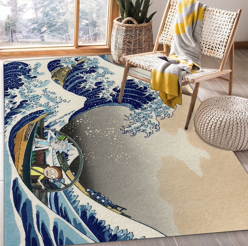 Rick And Morty The Great Wave Japan Carpet Rug Home Room Decor