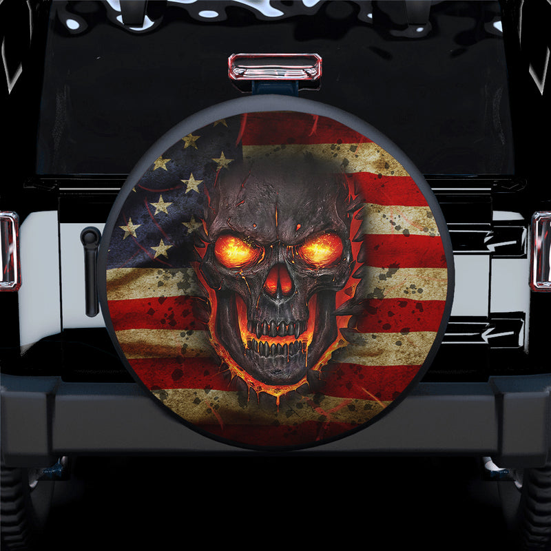 Fire Skull American Flag Jeep Car Spare Tire Cover Gift For Campers Nearkii