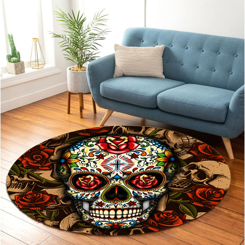 Skull Round Carpet Rug Bedroom Livingroom Home Decor Nearkii