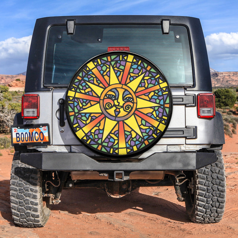 Stained Glass Sun Spare Tire Cover Gift For Campers Nearkii