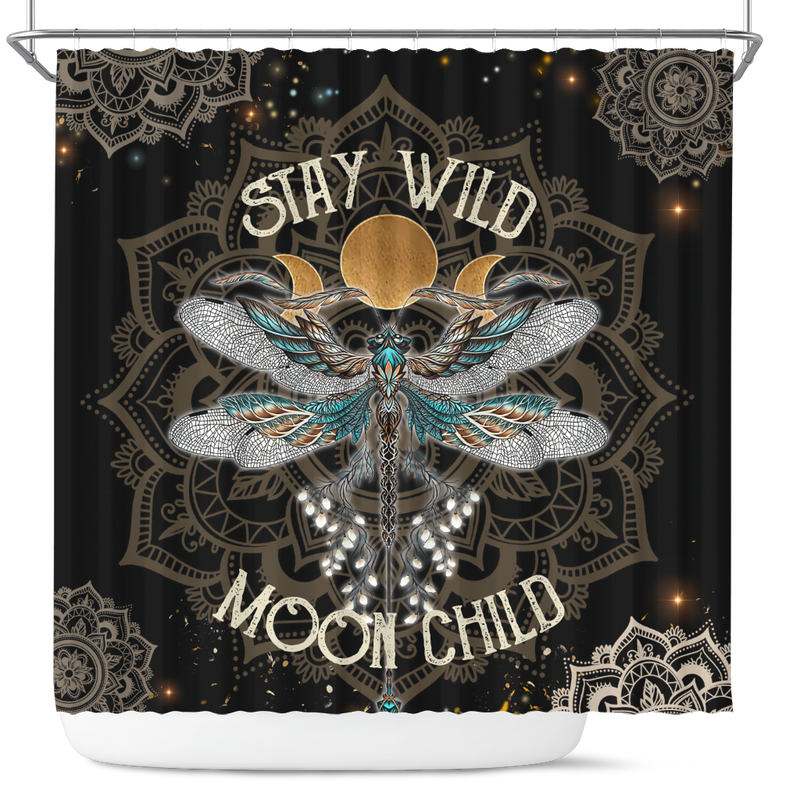 Stay Wild Moon Child Dragonfly Mandala Shower Curtain Nearkii