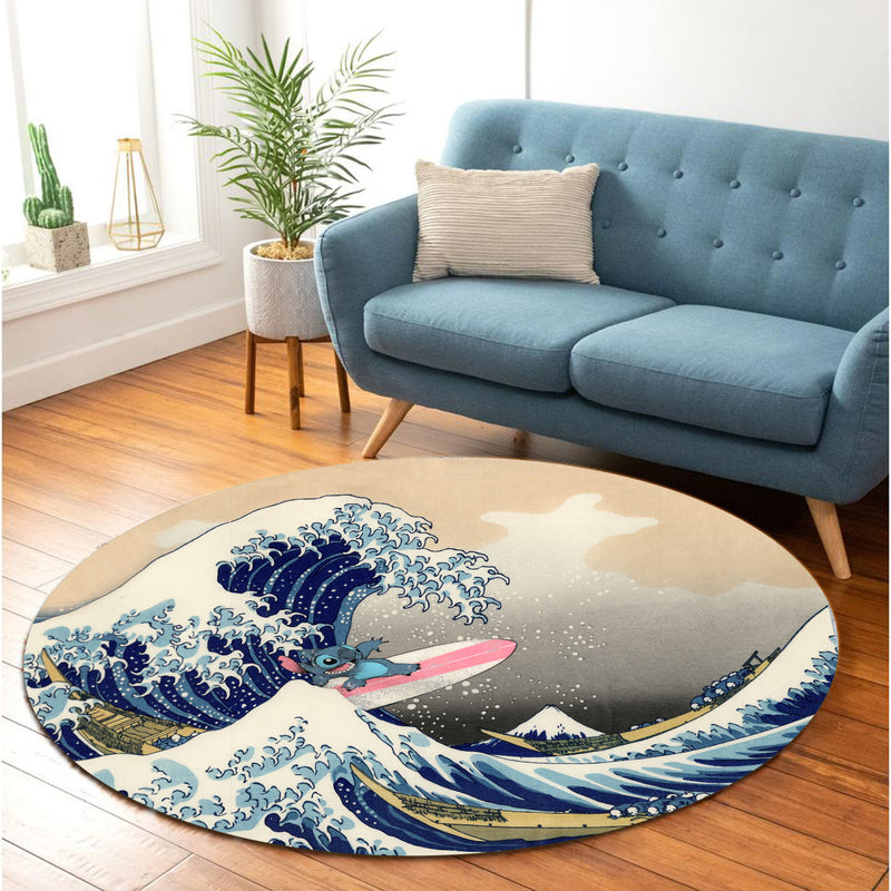 Stitch  The Great Wave Japan Round Carpet Rug Bedroom Livingroom Home Decor