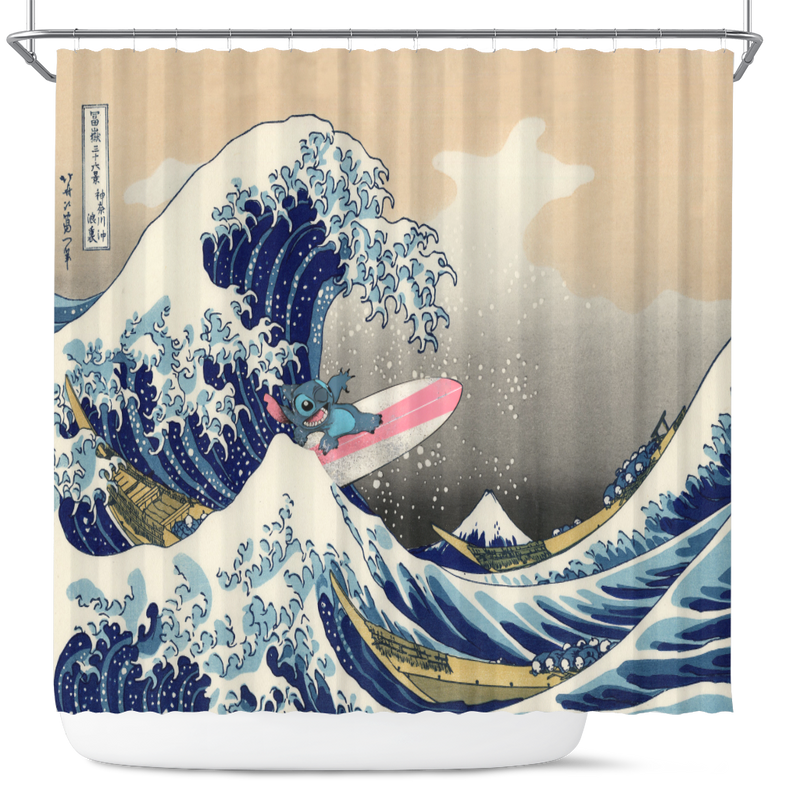 Stitch The Great Wave Japan Shower Curtain