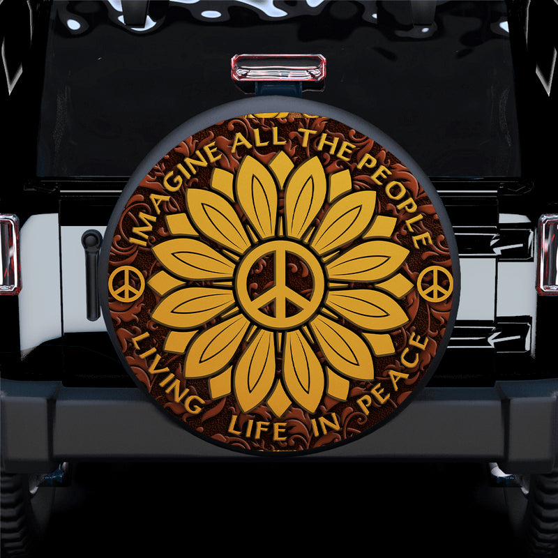 Sunflower Hippie Peace Car Spare Tire Covers Gift For Campers Nearkii