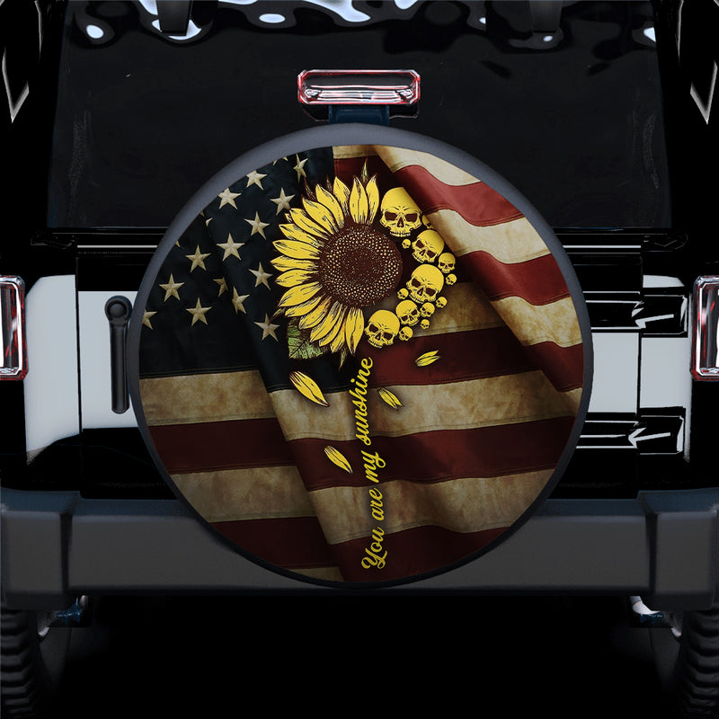 You Are My Sunshine Sunflower, Skull American Custom Car Spare Tire Cover Gift For Campers Nearkii