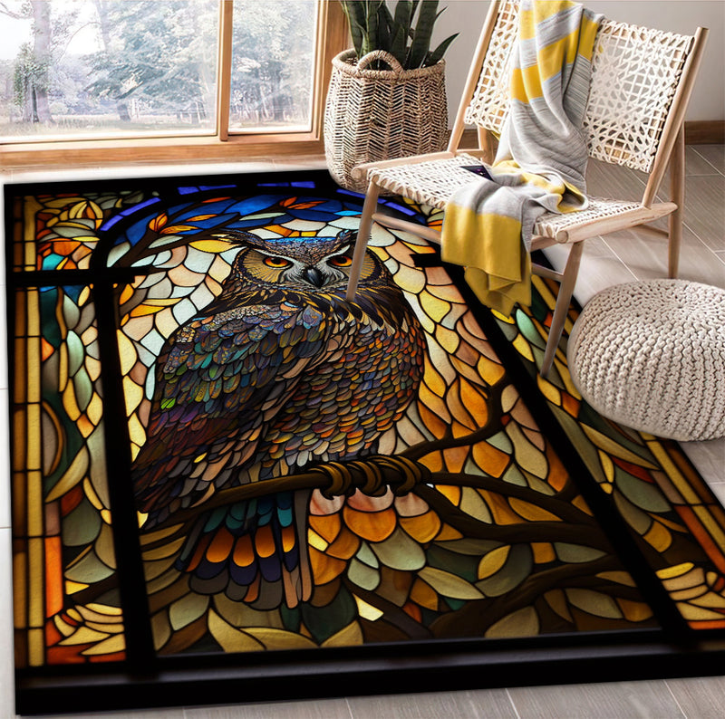 Owl Stained Glass Carpet Rug Home Room Decor Nearkii