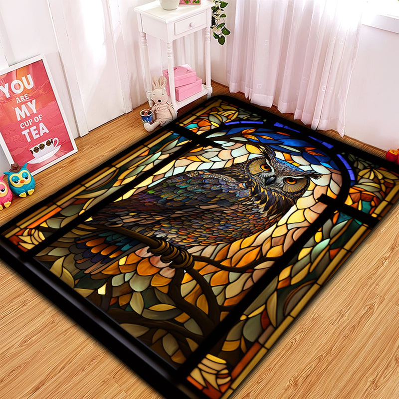 Owl Stained Glass Carpet Rug Home Room Decor Nearkii