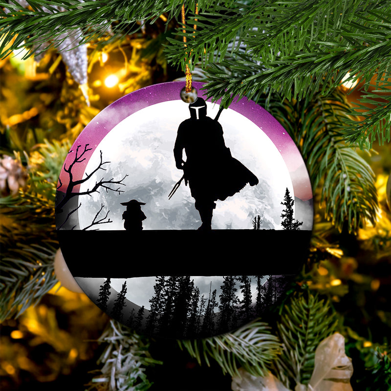 The Mandalorian And Baby Yoda Moon Night Mica Ornament Perfect Gift For Holiday Nearkii