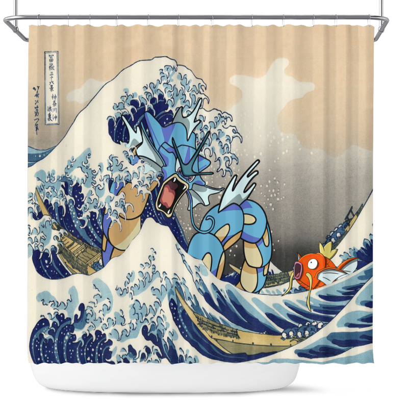Gyarados Magikarp The Great Wave Japan Pokemon Shower Curtain