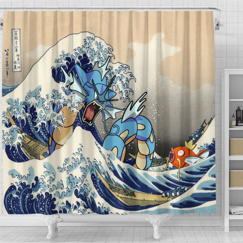 Gyarados Magikarp The Great Wave Japan Pokemon Shower Curtain