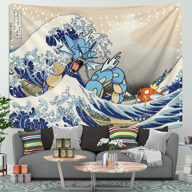 Gyarados Magikarp The Great Wave Japan Pokemon Tapestry Room Decor