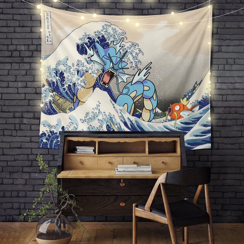 Gyarados Magikarp The Great Wave Japan Pokemon Tapestry Room Decor