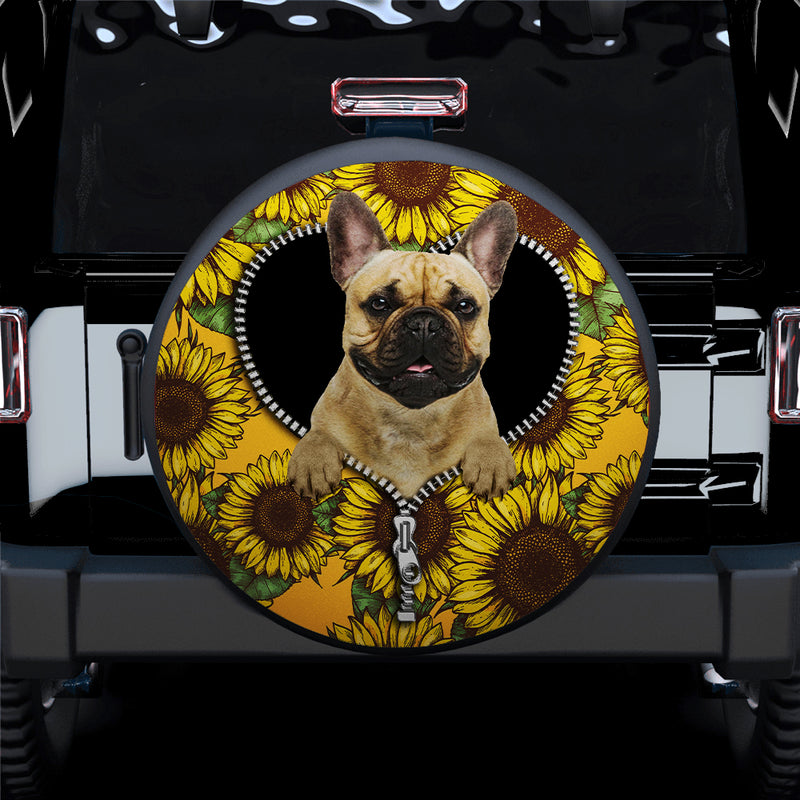 French Bulldog Sunflower Zipper Car Spare Tire Covers Gift For Campers Nearkii