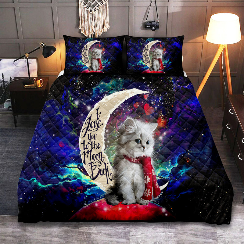 White Kitten Love You To The Moon Galaxy Quilt Bed Sets Nearkii
