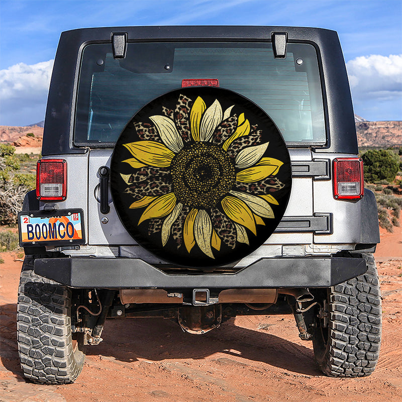 Yellow Cheetah Sunflower Jeep Car Spare Tire Covers Gift For Campers Nearkii